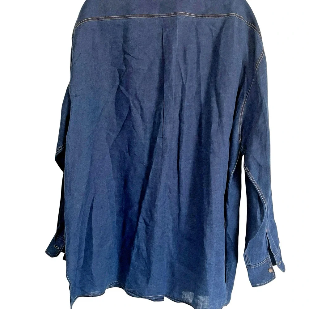 Lafayette 148 Linen Shirt Top Women Size XL Oversized Blue Denim Look Everson - Picture 8 of 14